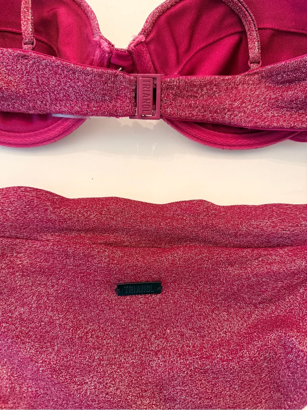 triangl swimwear Red Shimmery Bikini Top with Black Tag